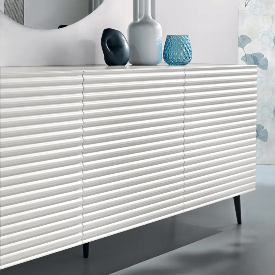 خزانة جانبية لغرفة المعيشة بثلاثة أبواب مصنوعة من خشب MDF مغطى بطبقة PVC مطلية، صنع في إيطاليا - ديزيديريا Viadurini