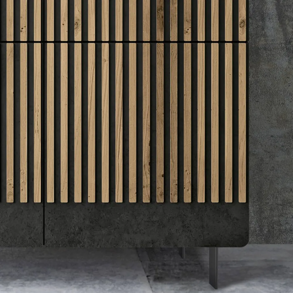 خزانة جانبية لغرفة المعيشة بأربعة أبواب من خشب البلوط المعقود النوردي - بنتي Viadurini