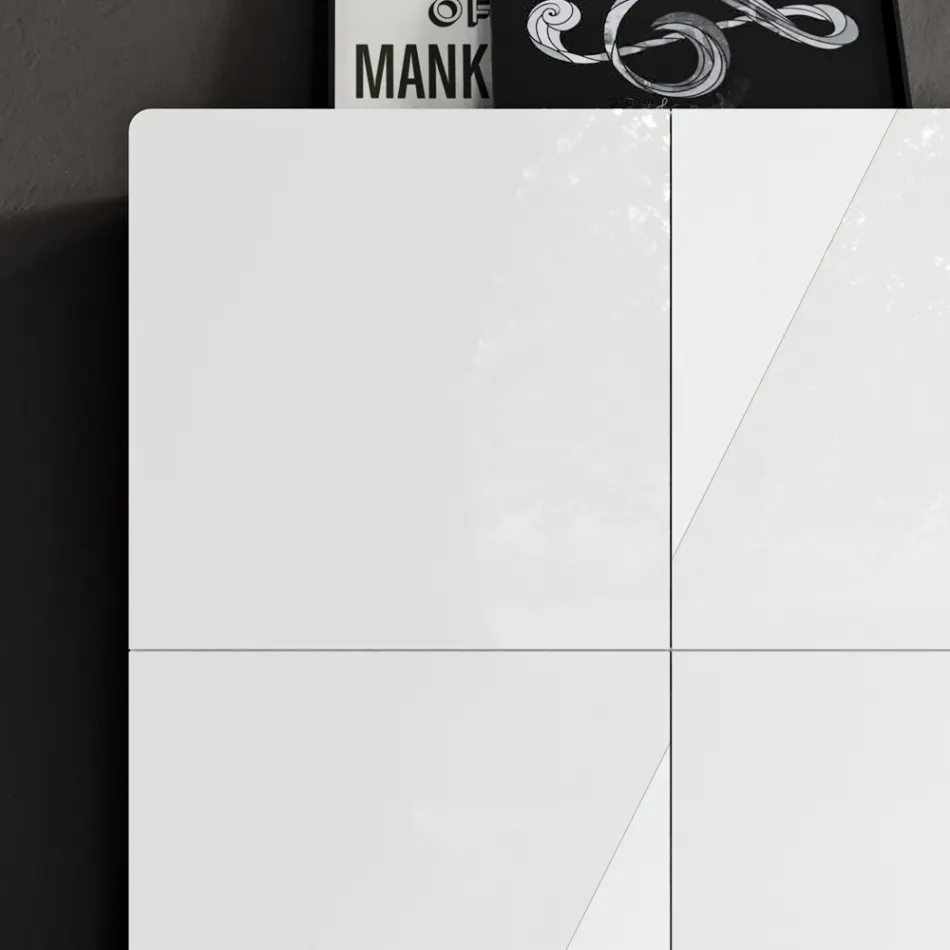 خزانة جانبية لغرفة المعيشة بأربعة أبواب من الزجاج الأبيض، صنع في إيطاليا - إيلين Viadurini