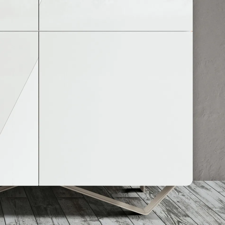 خزانة جانبية لغرفة المعيشة بأربعة أبواب من الزجاج الأبيض، صنع في إيطاليا - إيلين Viadurini