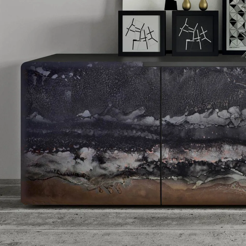 خزانة جانبية لغرفة المعيشة بثلاثة أبواب بتشطيبات مختلفة، صنع في إيطاليا - أولي Viadurini