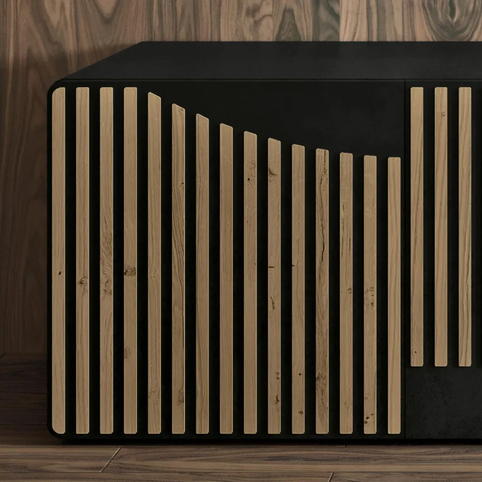 خزانة جانبية لغرفة المعيشة بثلاثة أبواب من خشب البلوط المعقود النوردي - ليندا Viadurini