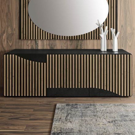 خزانة جانبية لغرفة المعيشة بثلاثة أبواب من خشب البلوط المعقود النوردي - ليندا Viadurini