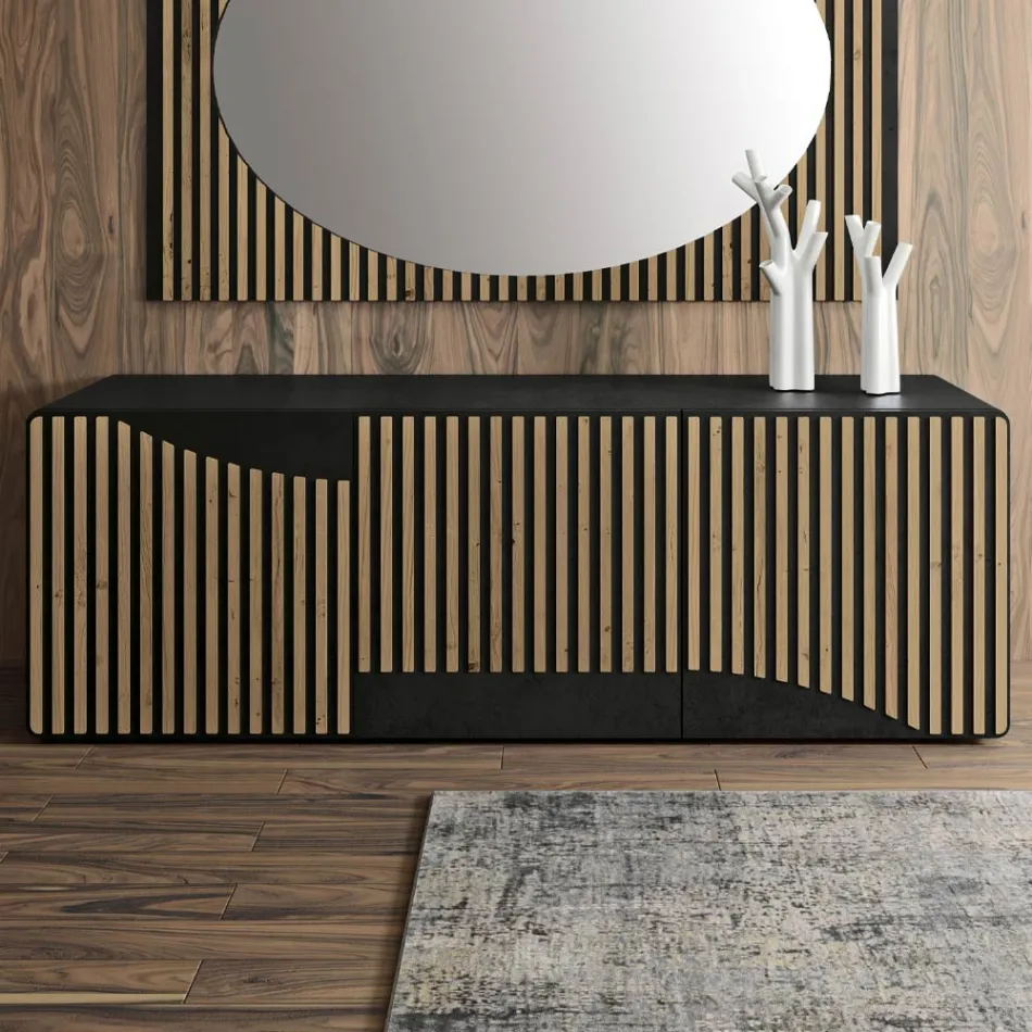 خزانة جانبية لغرفة المعيشة بثلاثة أبواب من خشب البلوط المعقود النوردي - ليندا Viadurini