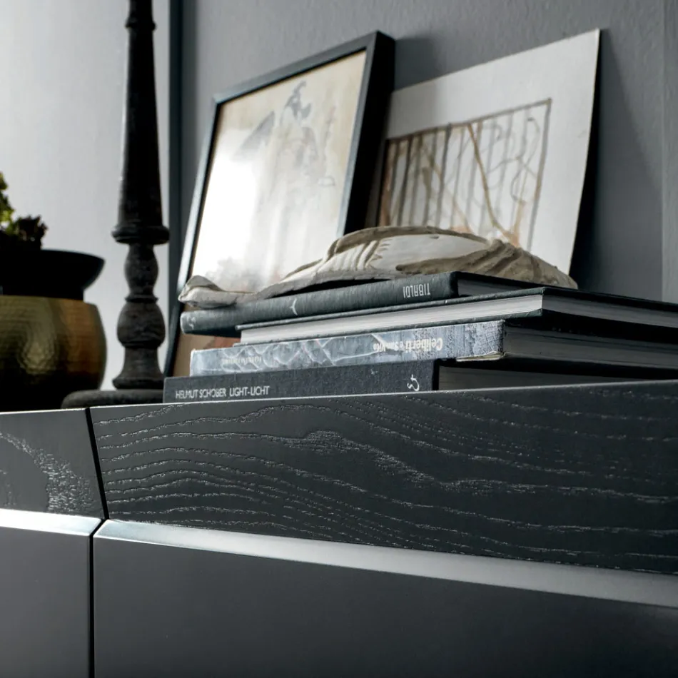 خزانة جانبية خشبية بثلاثة أبواب وحافة مائلة وسطح سيراميك - موندولفو Viadurini