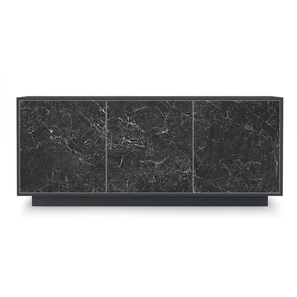 خزانة جانبية من الخشب المصقول مع بابين أو ثلاثة أبواب سيراميكية، صنع في إيطاليا - فيورينزا Viadurini