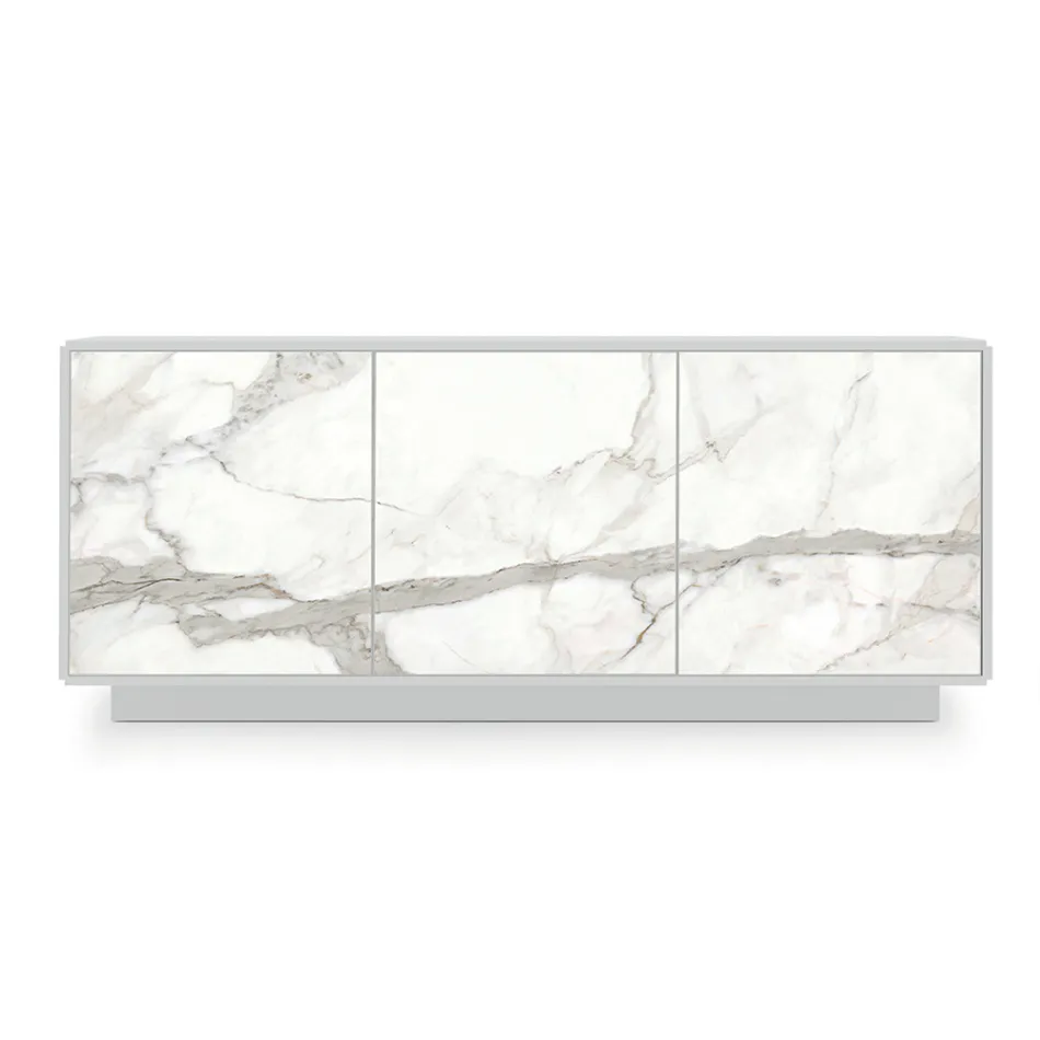 خزانة جانبية من الخشب المصقول مع بابين أو ثلاثة أبواب سيراميكية، صنع في إيطاليا - فيورينزا Viadurini