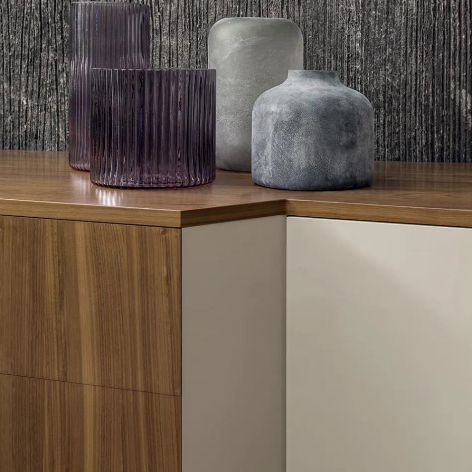 خزانة جانبية من خشب MDF ببابين ودرجين بارزين بجوانب مائلة - كاسبيتر Viadurini