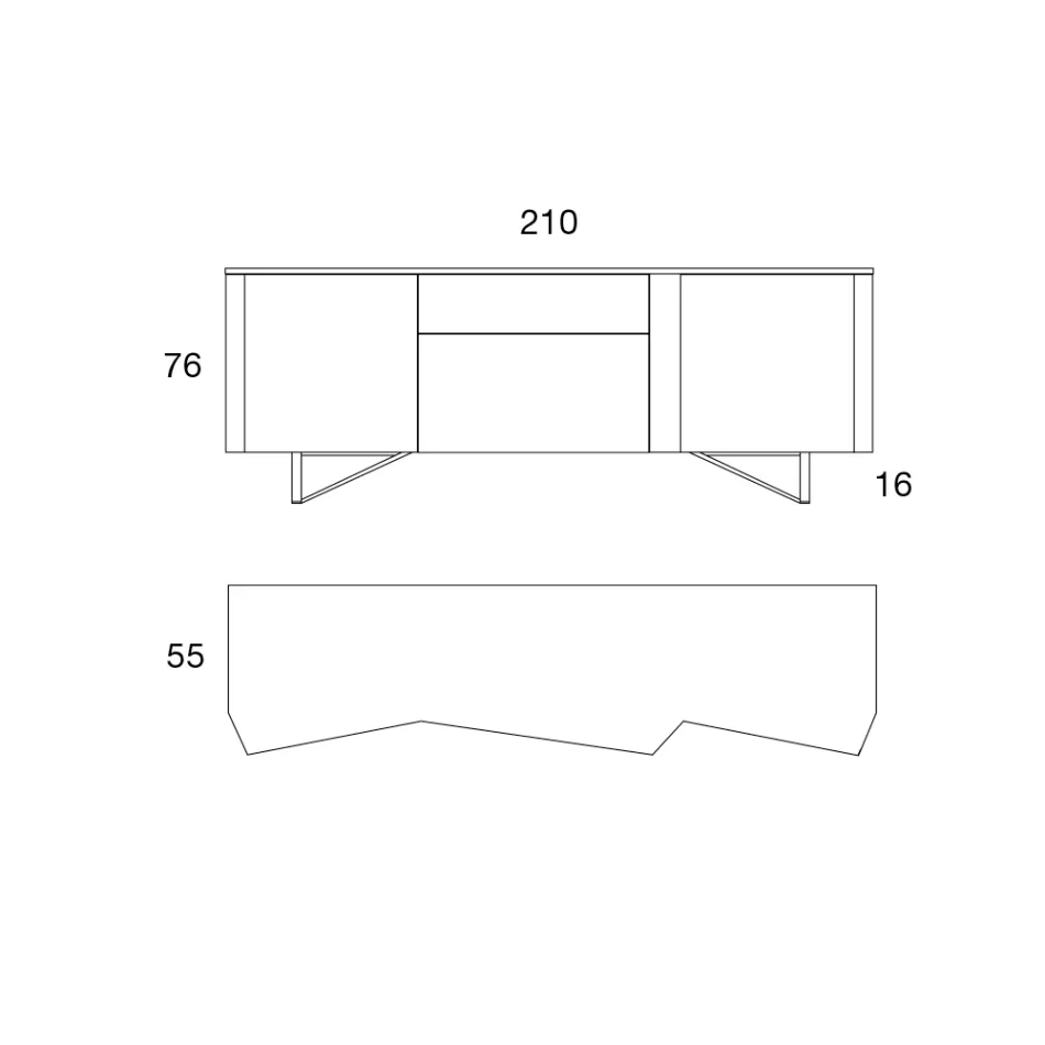 خزانة جانبية من خشب MDF ببابين ودرجين بارزين بجوانب مائلة - كاسبيتر Viadurini