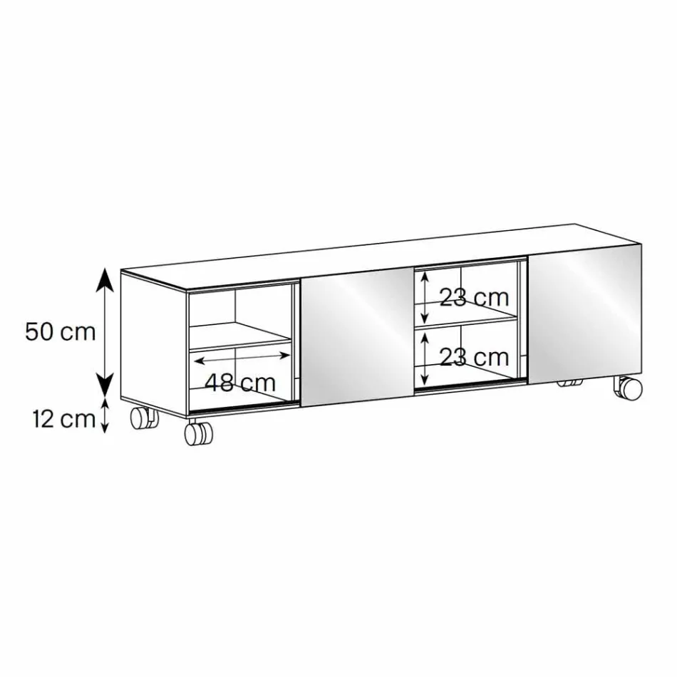 خزانة جانبية حديثة بعجلات من الزجاج المدخن وسطح من السيراميك، صنع في إيطاليا - سيوكا Viadurini