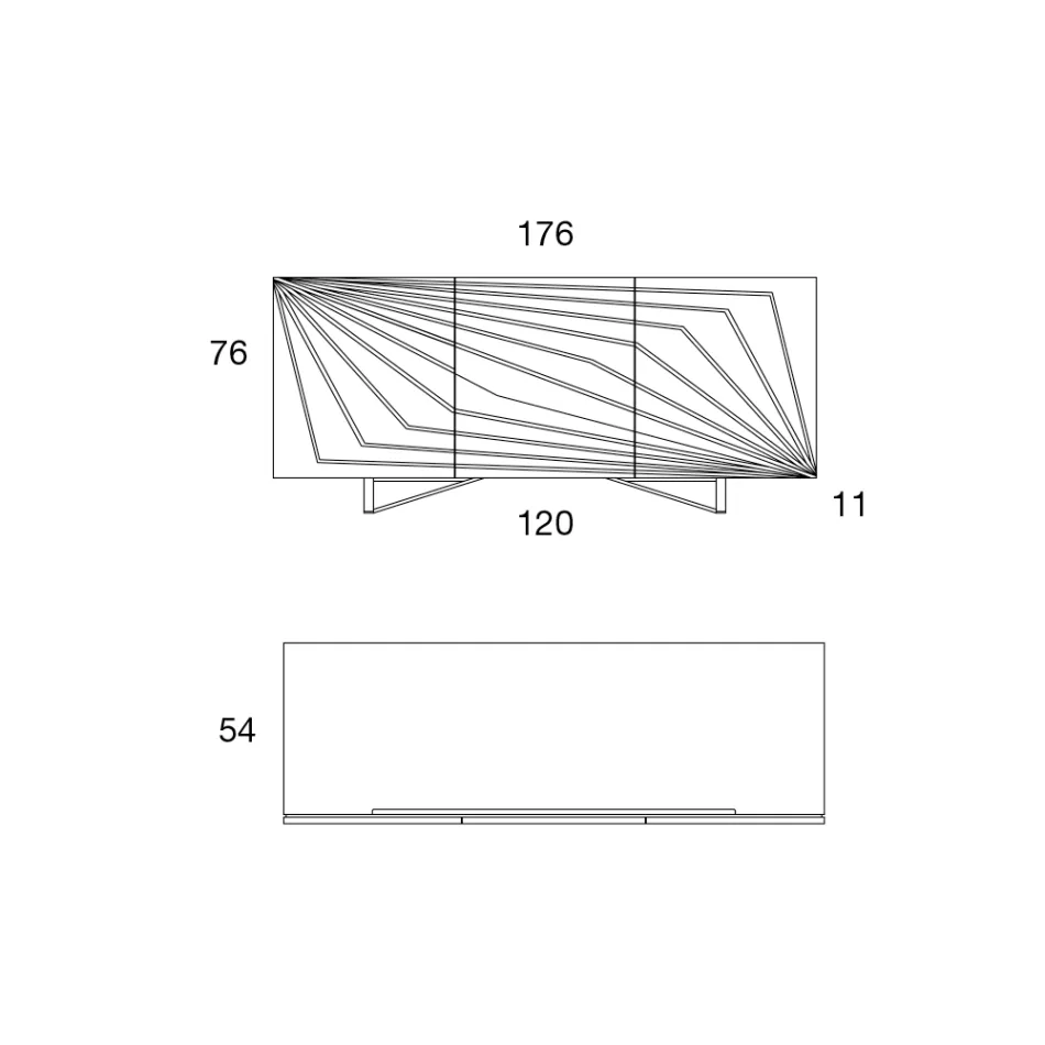 خزانة جانبية لغرفة المعيشة من خشب MDF مطلي بثلاثة أبواب مع تطعيمات حريرية - Saronno Viadurini
