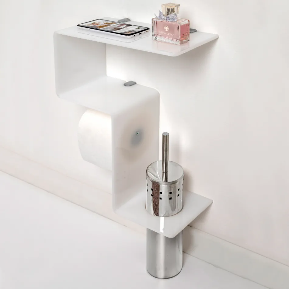 رف حمام مع حامل لفافة ورق وحامل فرشاة المرحاض، صنع في إيطاليا - سكروج Viadurini