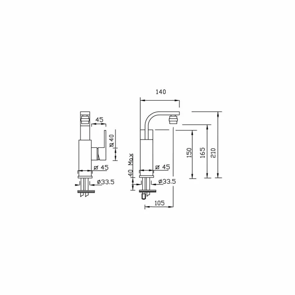 خلاط بيديه حمام بتصميم نحاسي بدون مصرف، صنع في إيطاليا - بانيلا Viadurini