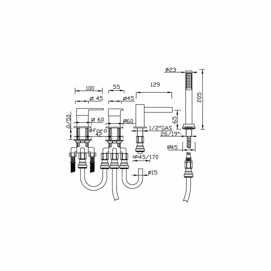 خلاط حوض استحمام بأربع فتحات مع صنبور شلال صنع في إيطاليا - بانيلا Viadurini