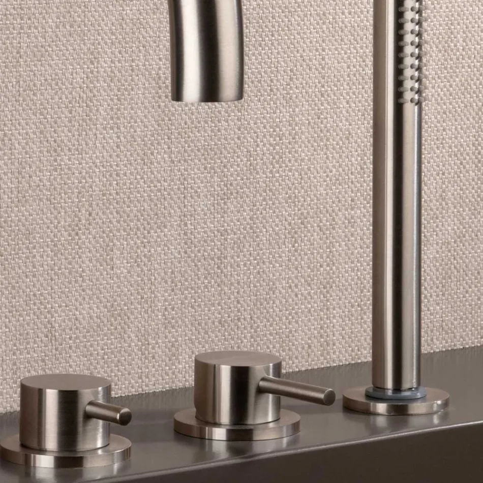 خلاط حمام مثبت على السطح بأربع فتحات مع صنبور من الفولاذ AISI 316L - Artigli Viadurini