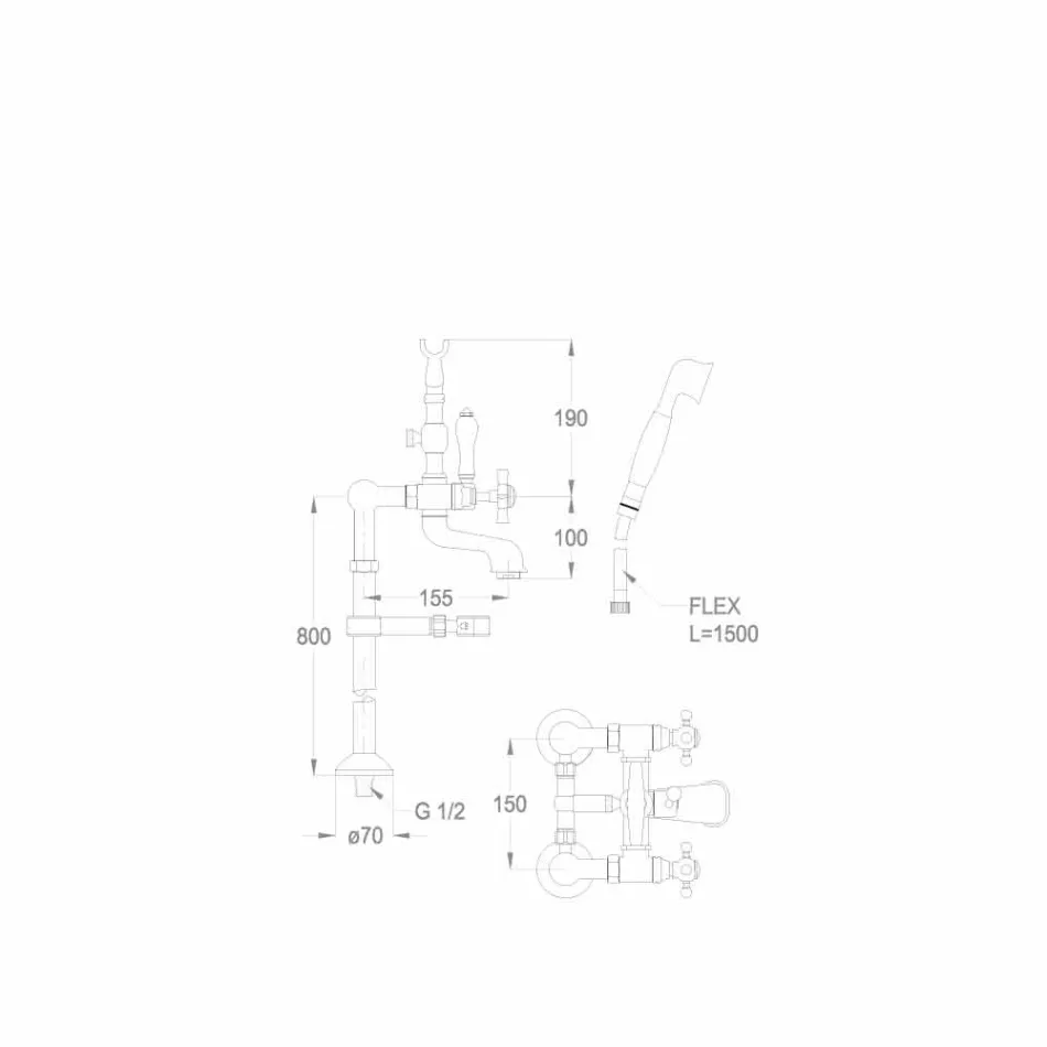 خلاط أرضيات كلاسيكي لحوض الاستحمام مصنوع في إيطاليا من النحاس - أوميديو Viadurini