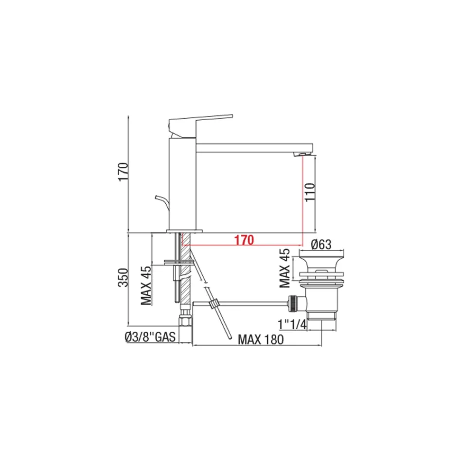 خلاط حوض حمام مع صنبور بمسافة مركزية 170 مم صنع في إيطاليا - ميديدا Viadurini