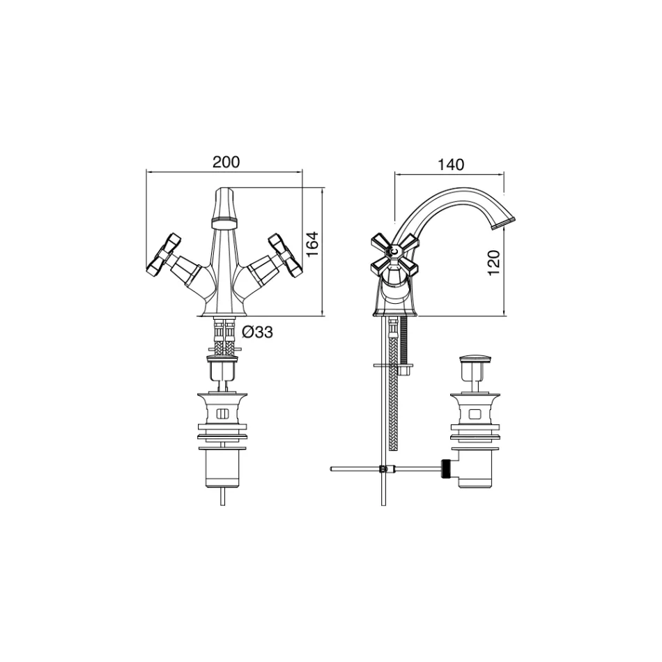 خلاط حوض بتصميم عتيق بفتحة واحدة مصنوع من النحاس في إيطاليا - سيلفانا Viadurini