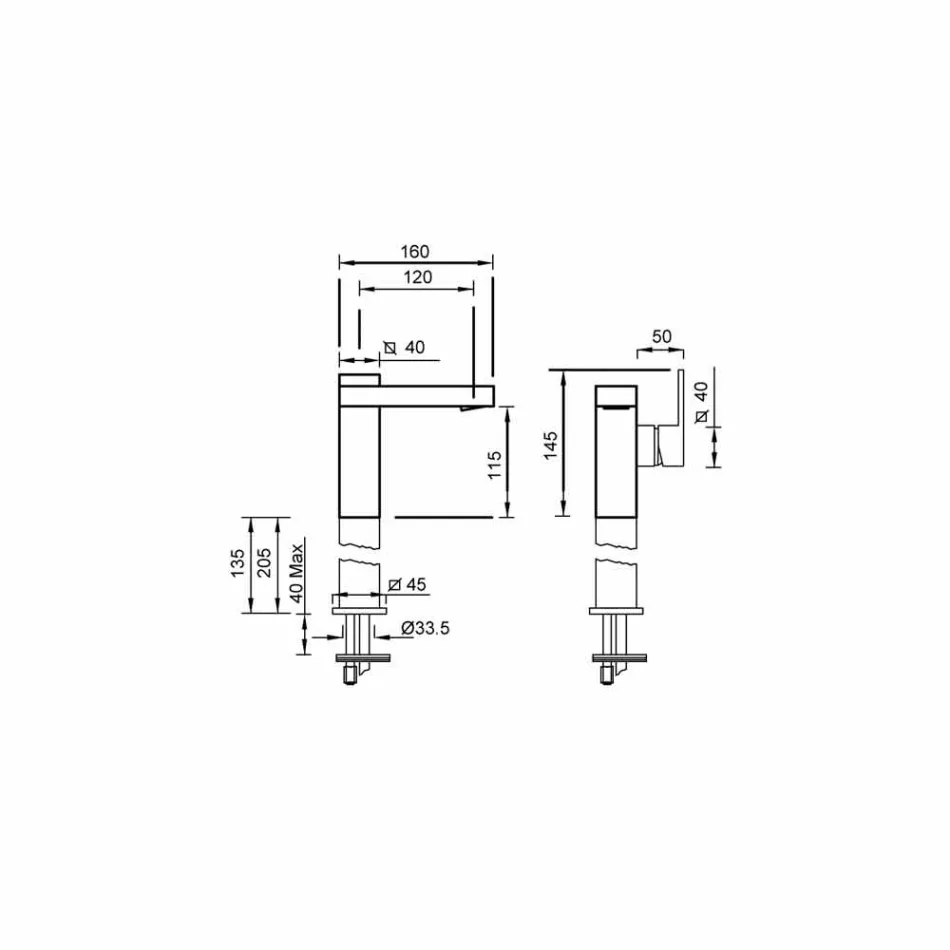 خلاط حوض الحمام مع ذراع جانبي صنع في إيطاليا - بانيلا Viadurini
