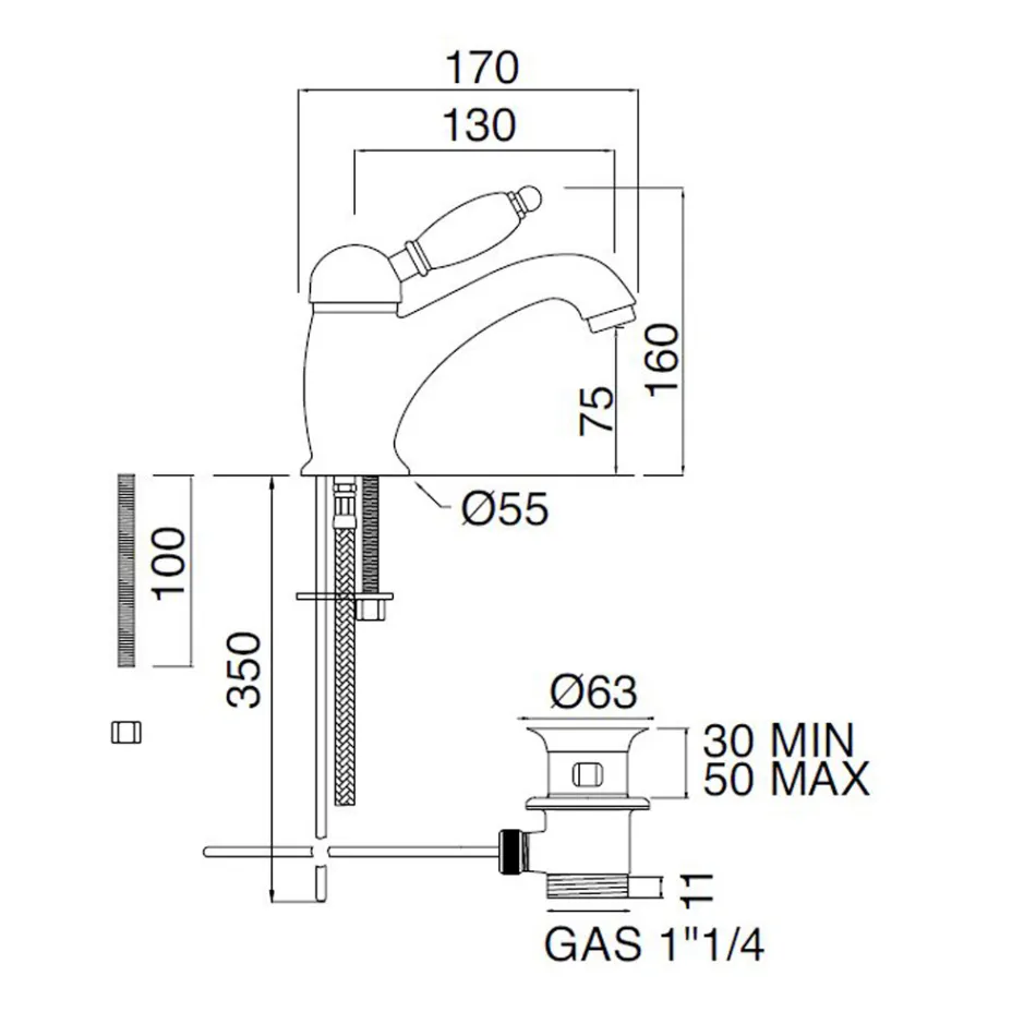 خلاط حوض نحاسي كلاسيكي مصنوع يدويًا مع رافعة - نوريانا Viadurini