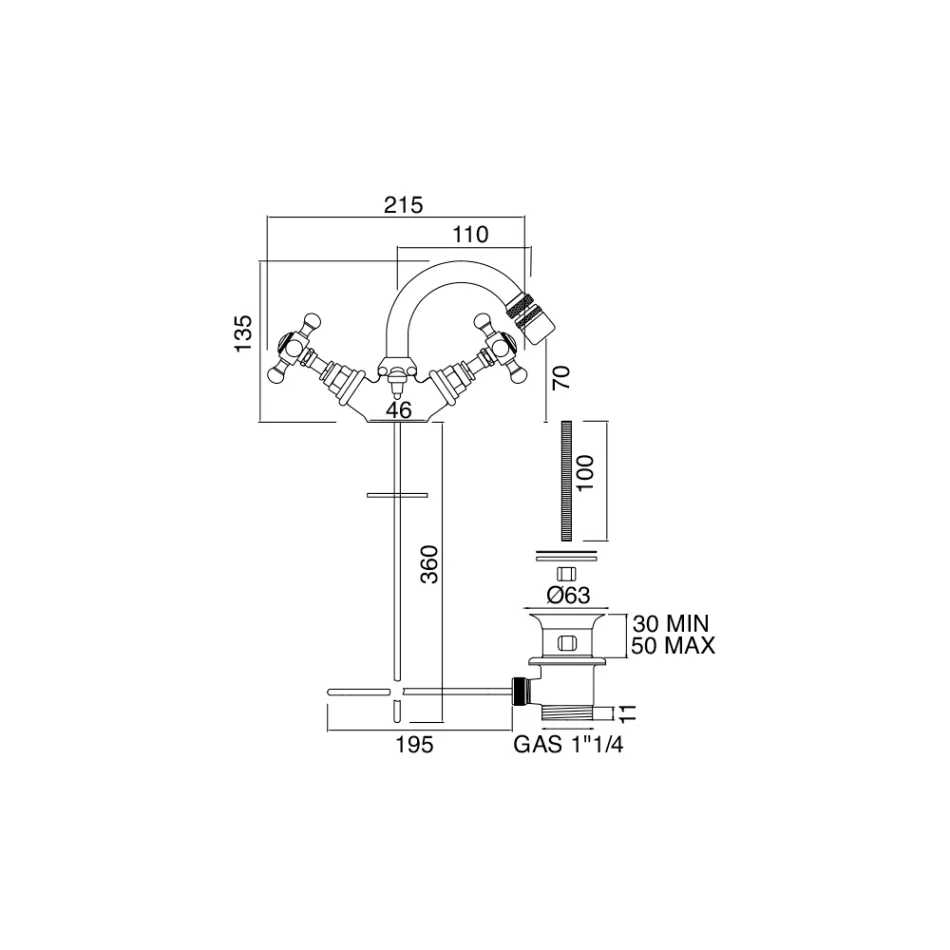 خلاط بيديه عتيق بفتحة واحدة من النحاس، صنع في إيطاليا - إليسيا Viadurini