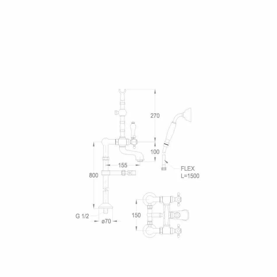 خلاط حوض استحمام كلاسيكي من النحاس الإيطالي - Eripio Viadurini