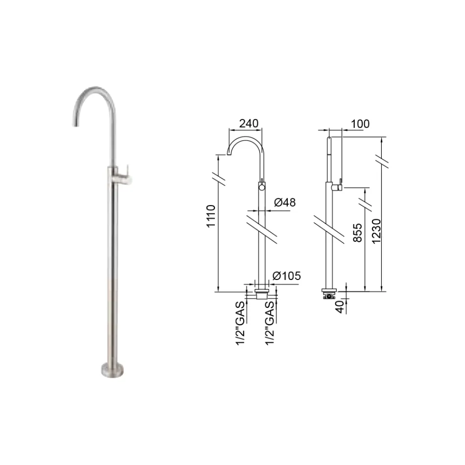 خلاط حوض قائم على الأرض مصنوع من فولاذ AISI 316L، صنع في إيطاليا - Artigli Viadurini