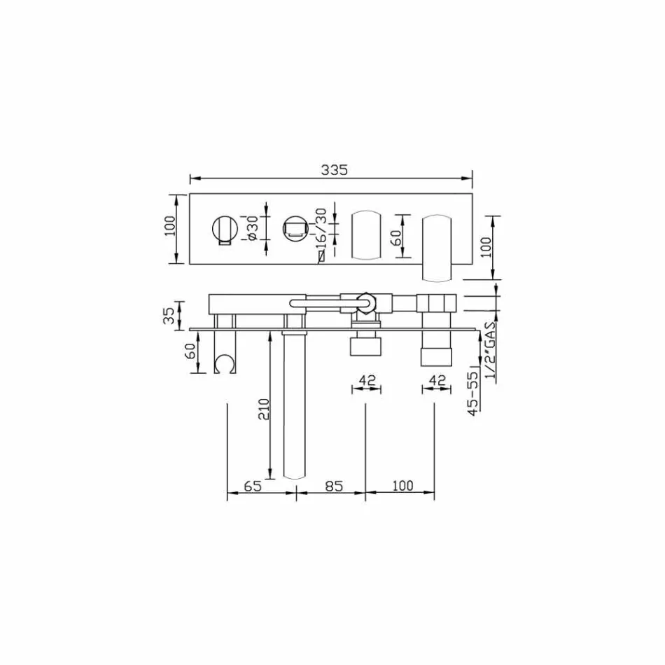 خلاط حمام مدمج بتصميم عصري من النحاس، صنع في إيطاليا - سيكا Viadurini