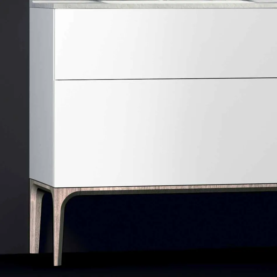 خزانة حمام مع حوض غسيل عصري مدمج باللون الكهرماني والراتنج والخشب المصقول Viadurini