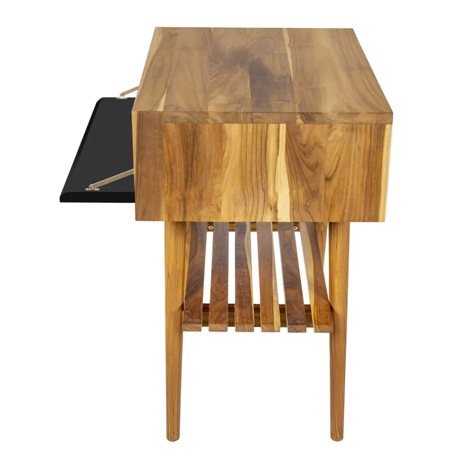 خزانة حمام عصرية بلمسة نهائية خشبية وسطح كبير باللون الأسود - جاتين Viadurini