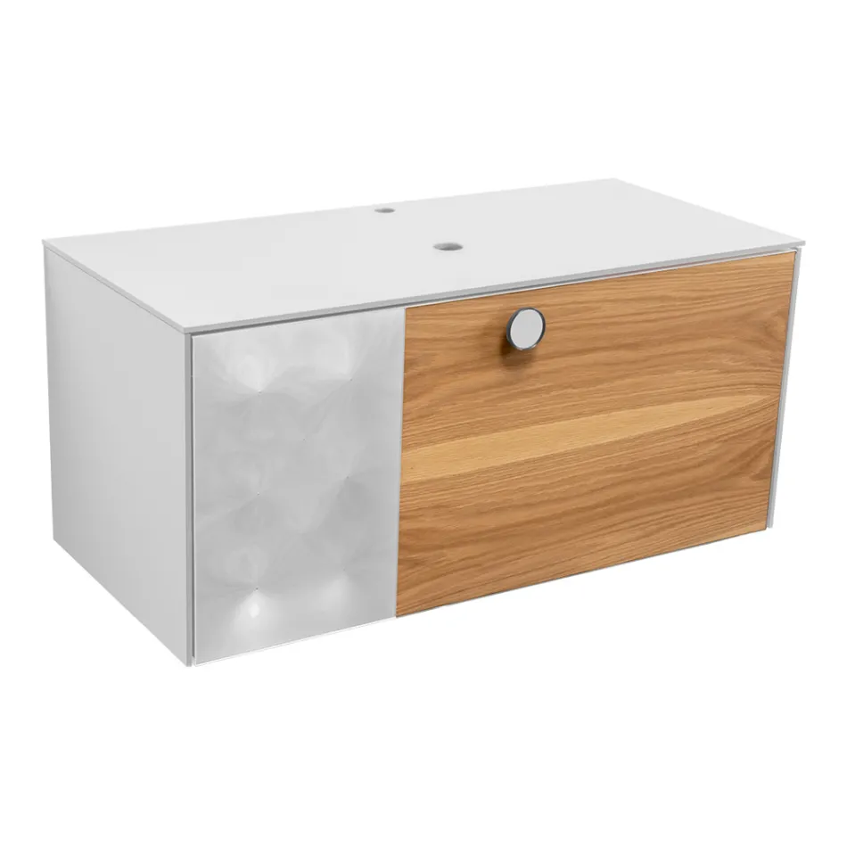 خزانة حمام مثبتة على الحائط بقطر 100 سم مصنوعة من زجاج مقسّى بسمك 8 مم وخشب بلوط أوروبي - إكسلسيور Viadurini