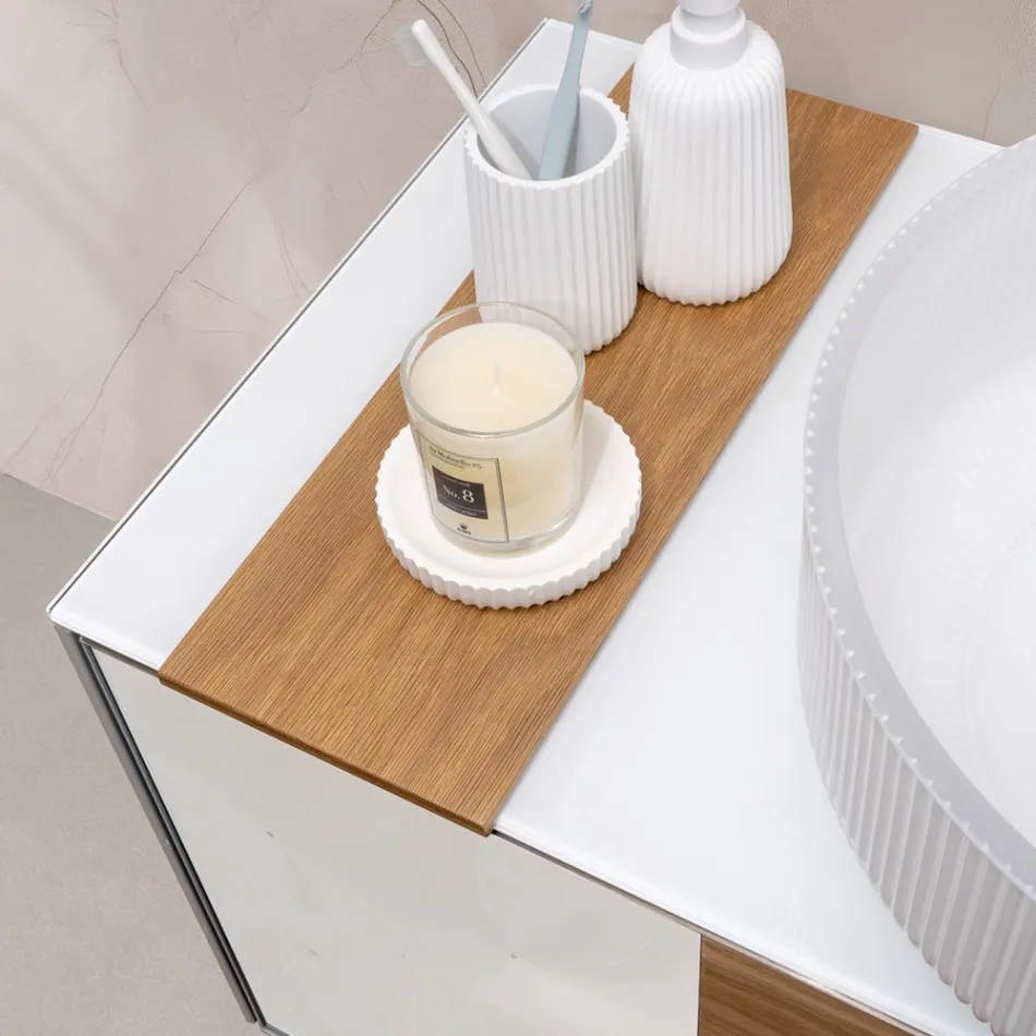 خزانة حمام مثبتة على الحائط بقطر 100 سم مصنوعة من زجاج مقسّى بسمك 8 مم وخشب بلوط أوروبي - إكسلسيور Viadurini