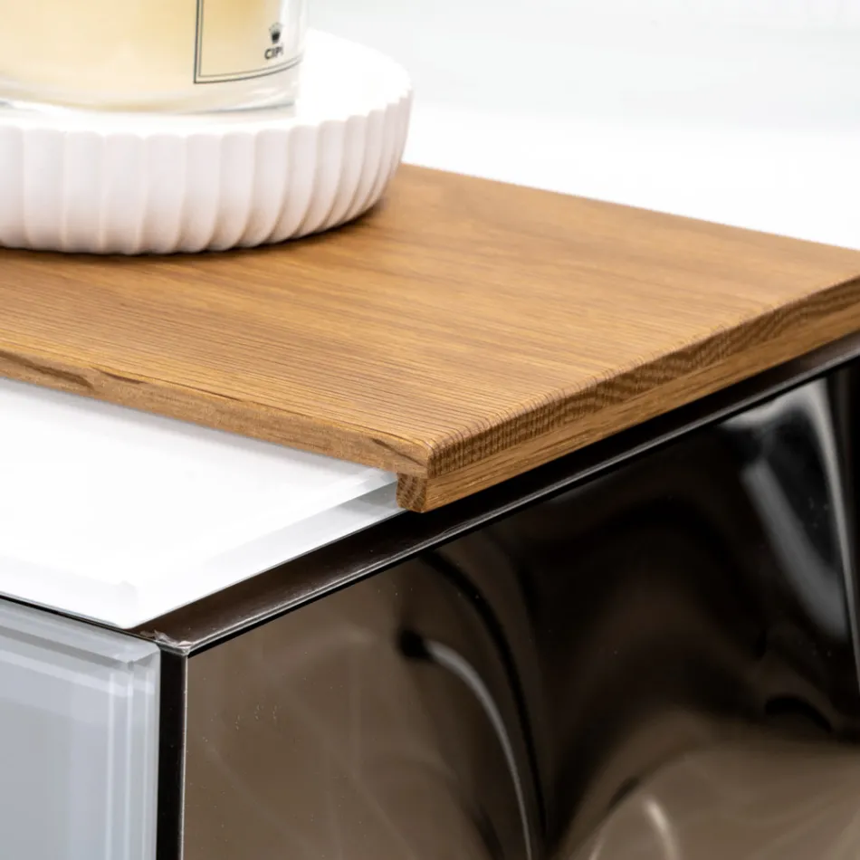 خزانة حمام مثبتة على الحائط بقطر 100 سم مصنوعة من زجاج مقسّى بسمك 8 مم وخشب بلوط أوروبي - إكسلسيور Viadurini