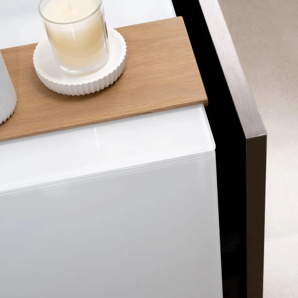 خزانة حمام مثبتة على الحائط بقطر 100 سم مصنوعة من زجاج مقسّى بسمك 8 مم وخشب بلوط أوروبي - إكسلسيور Viadurini