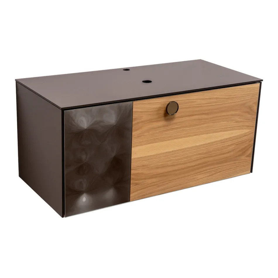 خزانة حمام مثبتة على الحائط بطول 100 سم مصنوعة من زجاج مقسّى بسمك 8 مم وخشب بلوط أوروبي - إكسلسيور Viadurini