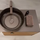 خزانة حمام مثبتة على الحائط بقطر 100 سم مصنوعة من زجاج مقسّى بسمك 8 مم وخشب بلوط أوروبي - إكسلسيور Viadurini