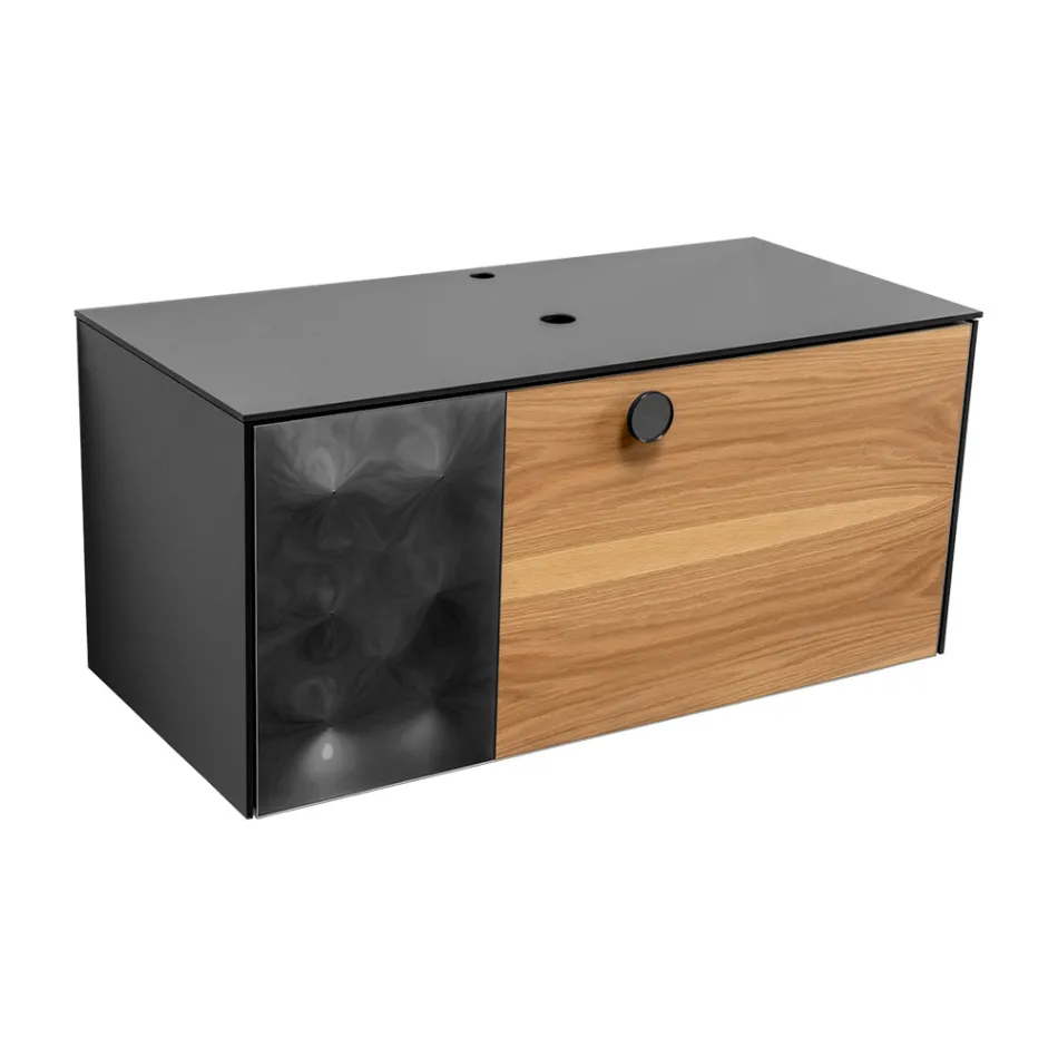 خزانة حمام مثبتة على الحائط بطول 100 سم مصنوعة من زجاج مقسّى بسمك 8 مم وخشب بلوط أوروبي - إكسلسيور Viadurini