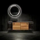 خزانة حمام مثبتة على الحائط بطول 160 سم مصنوعة من زجاج مقسّى بسمك 8 مم وخشب بلوط أوروبي - إكسلسيور Viadurini