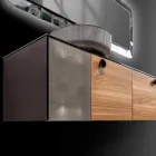 خزانة حمام مثبتة على الحائط بطول 160 سم مصنوعة من زجاج مقسّى بسمك 8 مم وخشب بلوط أوروبي - إكسلسيور Viadurini