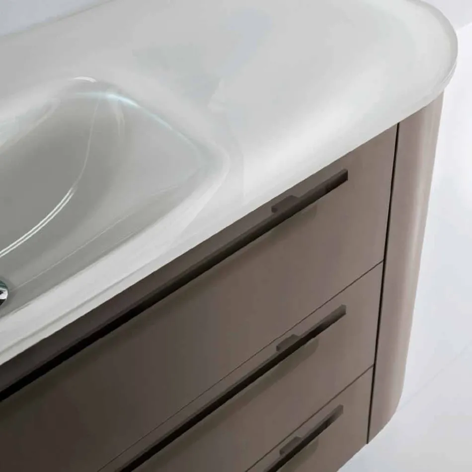 خزانة حمام معلقة 3 أدراج + 2 باب خشبي حوض سعيد ومتكامل Viadurini