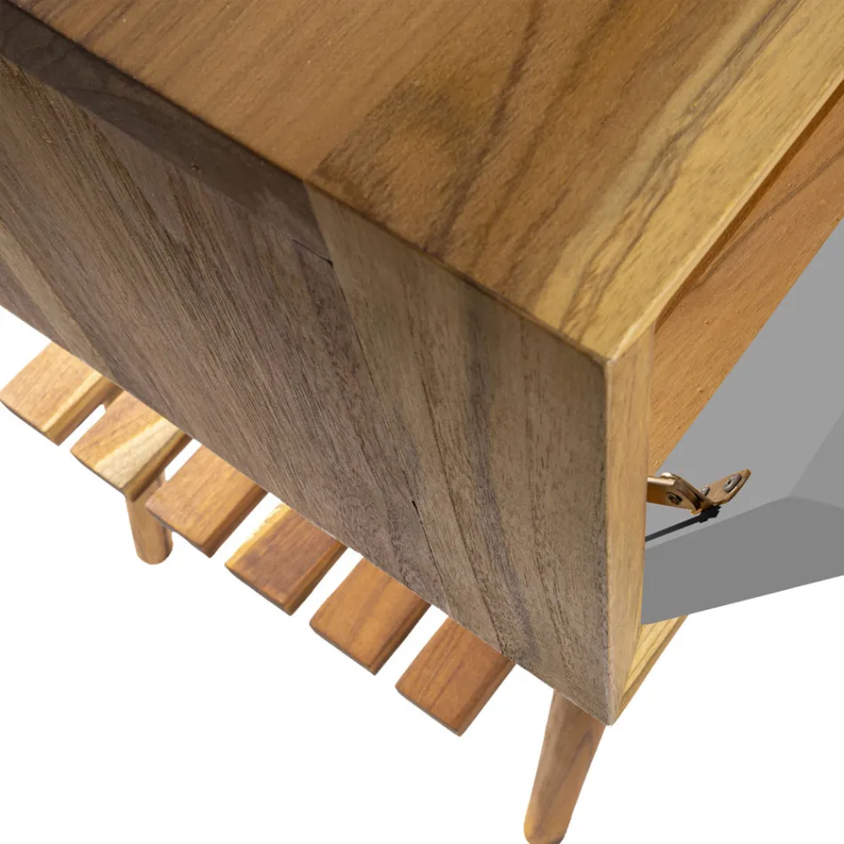 خزانة حمام قائمة بذاتها من خشب الساج الطبيعي مع دعامة باللون الرمادي - جاتين Viadurini