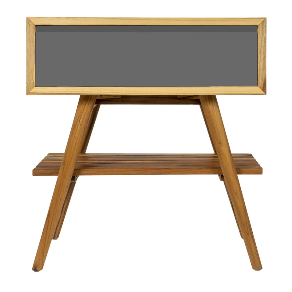 خزانة حمام قائمة بذاتها من خشب الساج الطبيعي مع دعامة باللون الرمادي - جاتين Viadurini