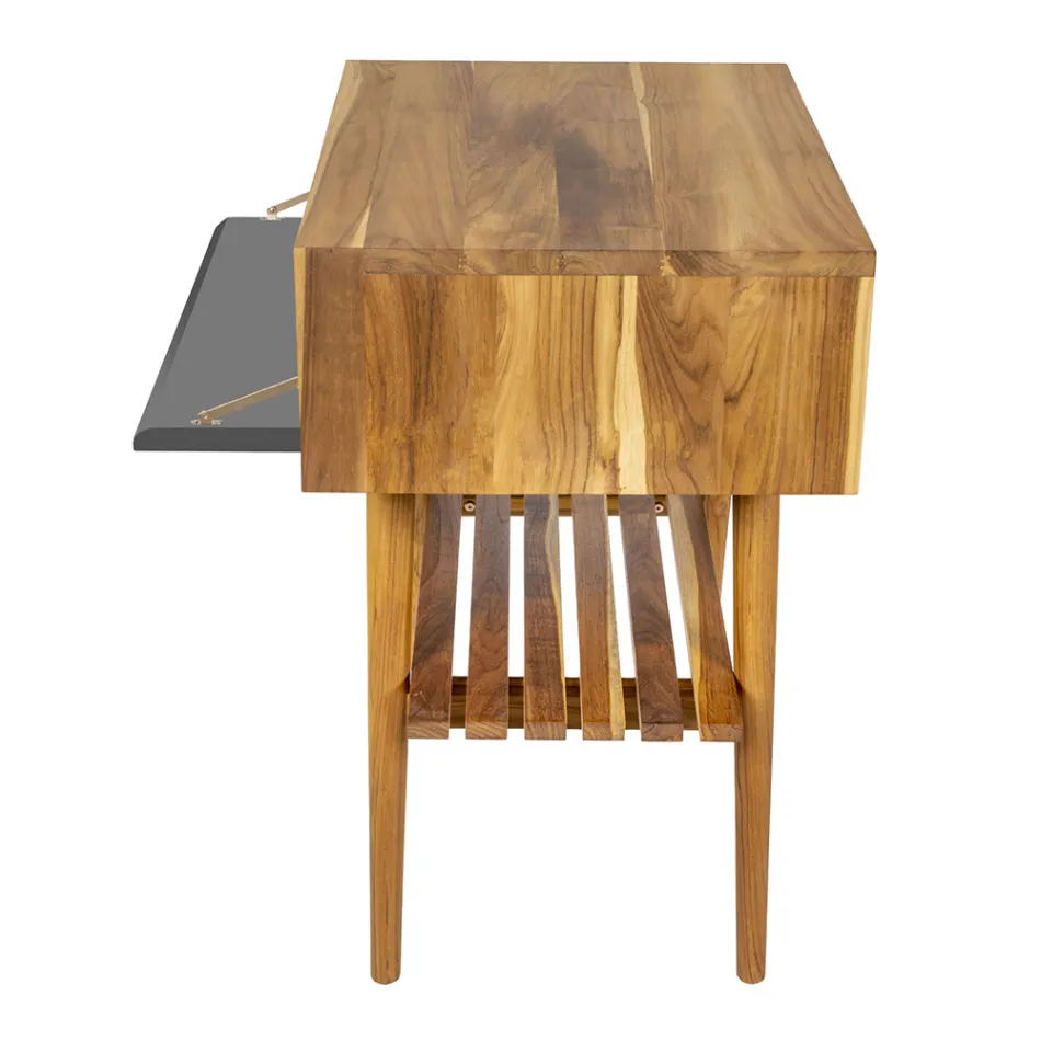 خزانة حمام قائمة بذاتها من خشب الساج الطبيعي مع دعامة باللون الرمادي - جاتين Viadurini