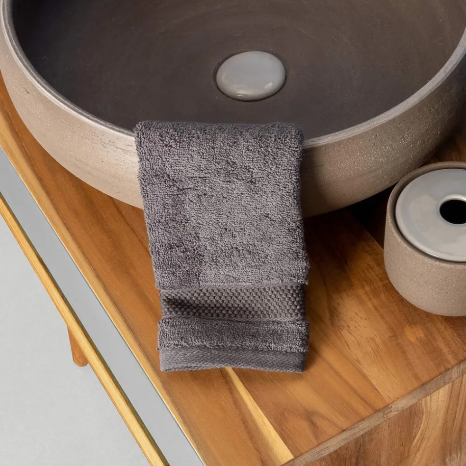 خزانة حمام قائمة بذاتها من خشب الساج الطبيعي مع دعامة باللون الرمادي - جاتين Viadurini