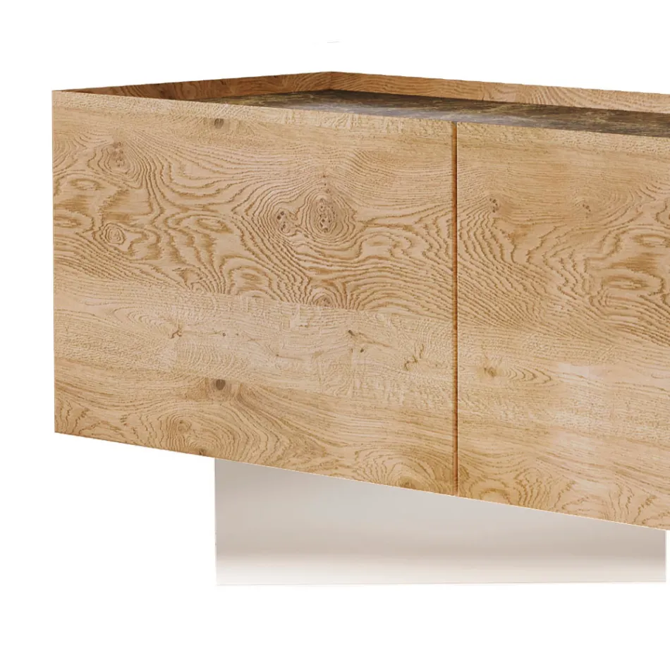 خزانة تلفزيون بثلاثة أبواب وقاعدة من الزجاج المقسّى، صنع في إيطاليا - سورايا Viadurini