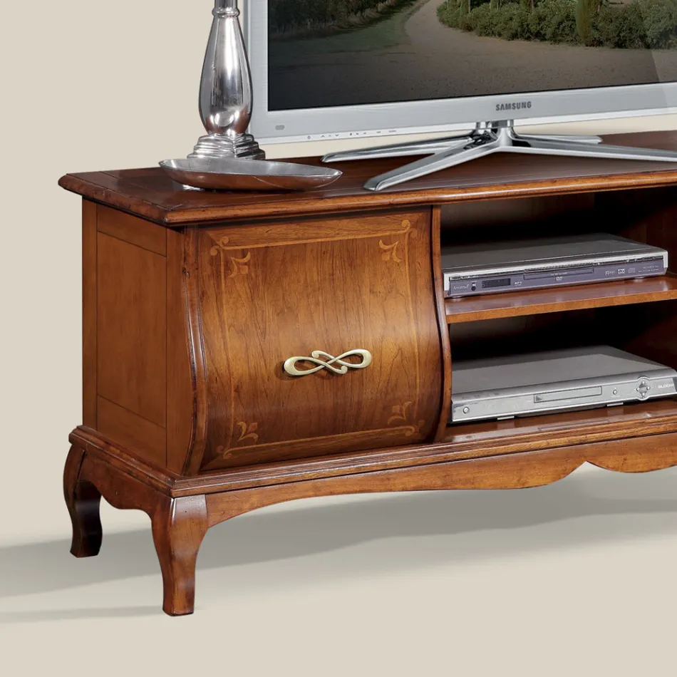 حامل تلفزيون خشبي كلاسيكي مع تطعيمات، صنع في إيطاليا - هاستينجز Viadurini