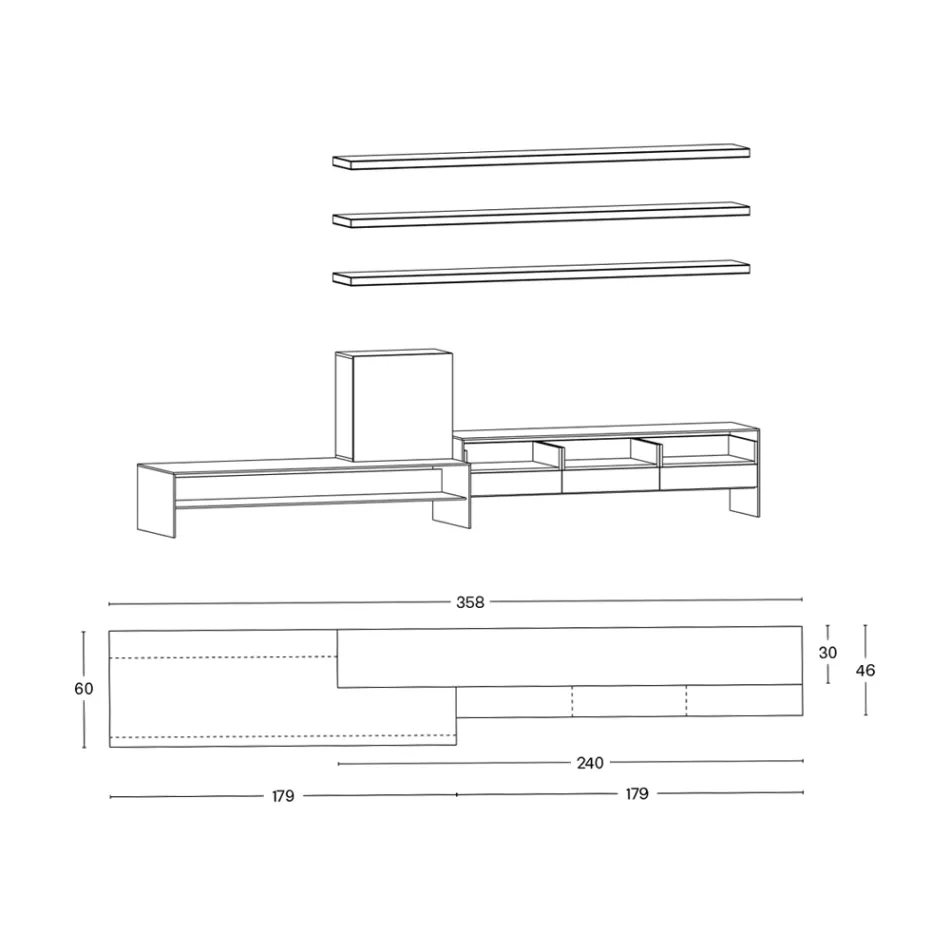 حامل تلفزيون بثلاثة رفوف وحاوية مفصلية صنع في إيطاليا - رومان Viadurini