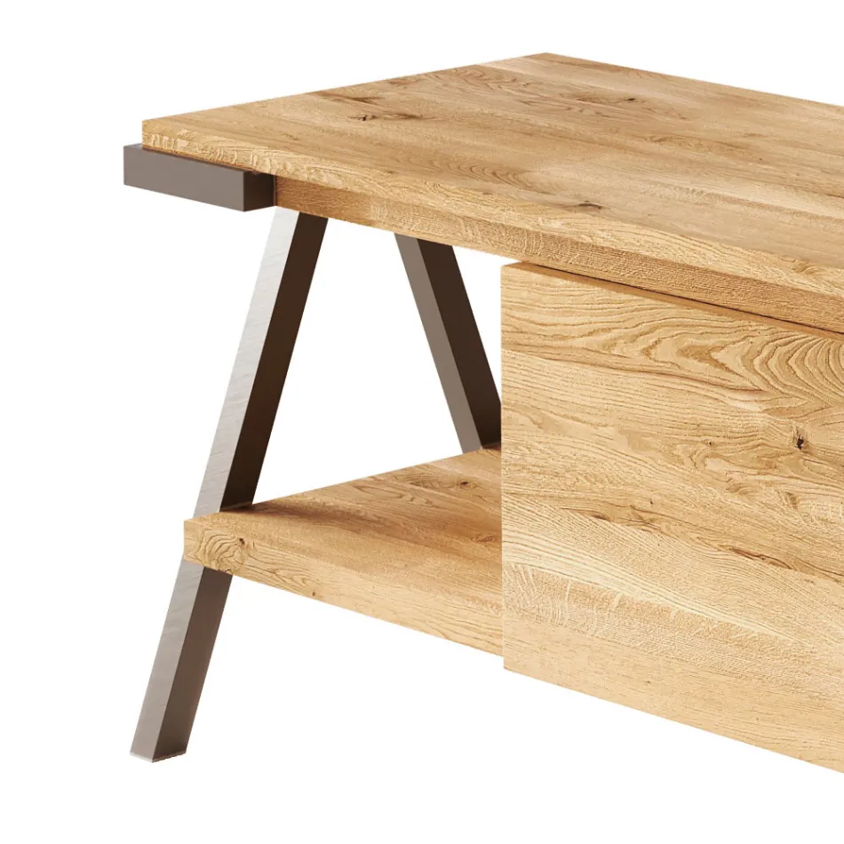 حامل تلفزيون من خشب البلوط المعقود والمعدن، صنع في إيطاليا - جينيفر Viadurini