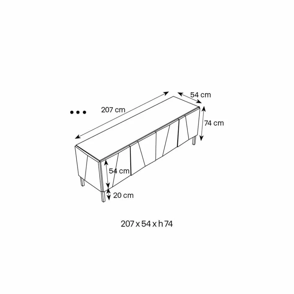 خزانة جانبية لغرفة المعيشة من الخشب الأسود غير اللامع وسطح زجاجي مرآة من Liscio - Senese Viadurini