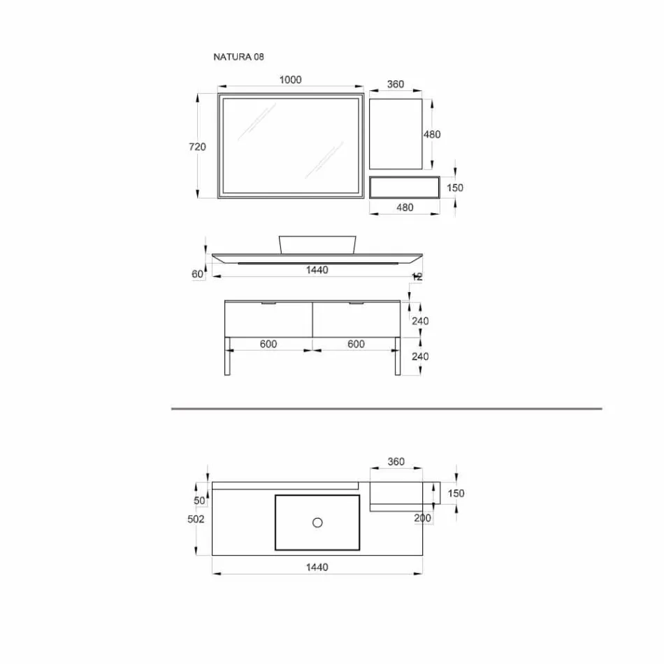 أثاث حمام فاخر بتصميم عصري من الخشب الطبيعي والأسود - ألايد Viadurini